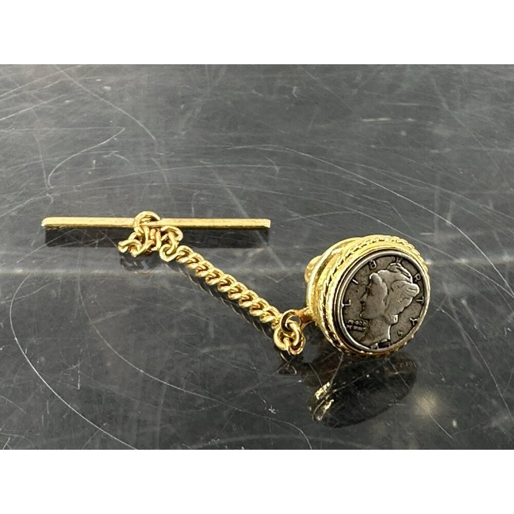 Vintage Silver Mercury Dime Tie Tack Lapel Pin (K)